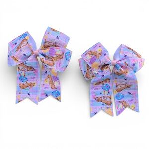 Kids Hair Accessories Easter Bunny Print Pink Lavender Bows  Spring Hairstyles